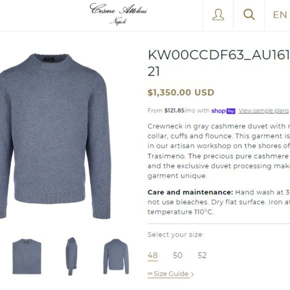 $1350 Cesare Attolini Men's Blue Cashmere Ribbed Sweater V-Neck Size 44 it - Picture 3 of 5